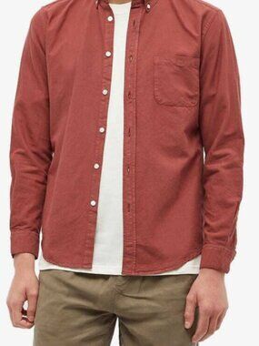 Portuguese Flannel Men's Belavista Button Down Oxford Shirt in Bordeaux, Size L